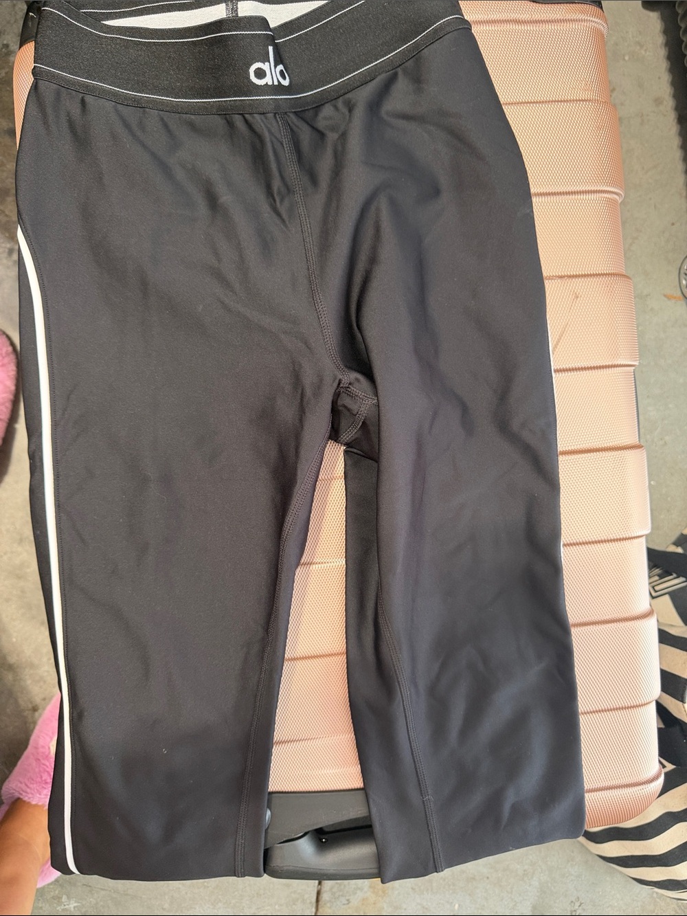 ALO Yoga Kids Black Capri Leggings with White Side Stripe
